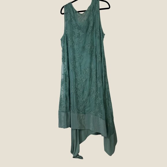 Soft Surroundings Silk Cowl Neck Floral Midi Asymmetrical Sage Dress 2X - Picture 9 of 9